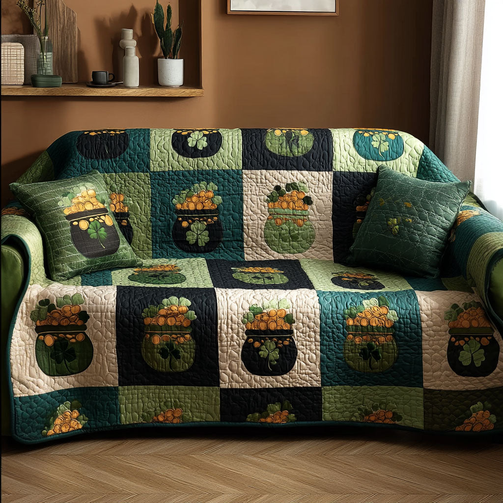 Emerald Luck Quilted Sofa Cover Room Room Decor Ideas Room Gift For Her - Tradiviet