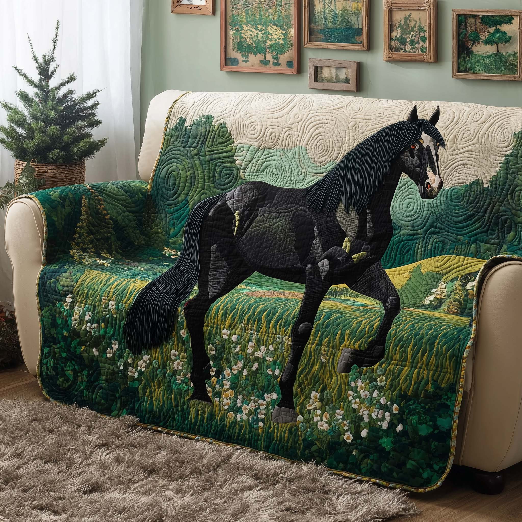 Emerald Meadow Quilted Sofa Cover Floral Home Couch Cover Gifts For New Homes - Tradiviet
