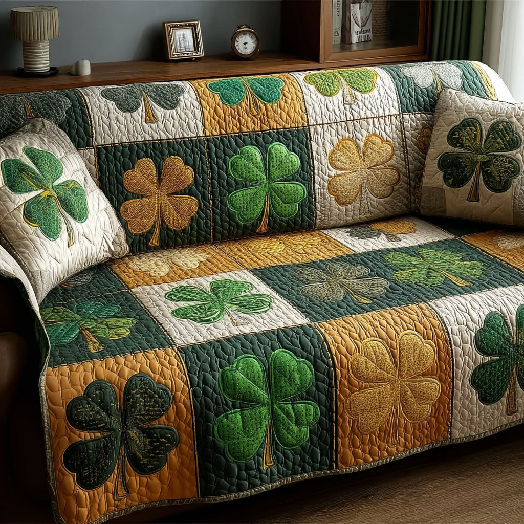 Emerald Shamrock Quilted Sofa Cover Boho Room Decor Best Room Decor Gifts - Tradiviet