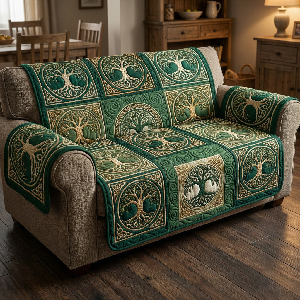 Emerald Tree Life Quilted Sofa Cover Furniture Covers For Sofas Tree Of Life Gifts Father'S Day - Tradiviet