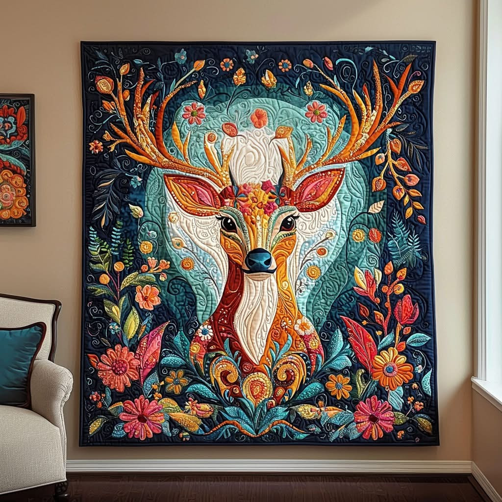Enchanted Deer Floral Quilted Blanket Rated Deer Themed Gifts Items Merchandise - Tradiviet
