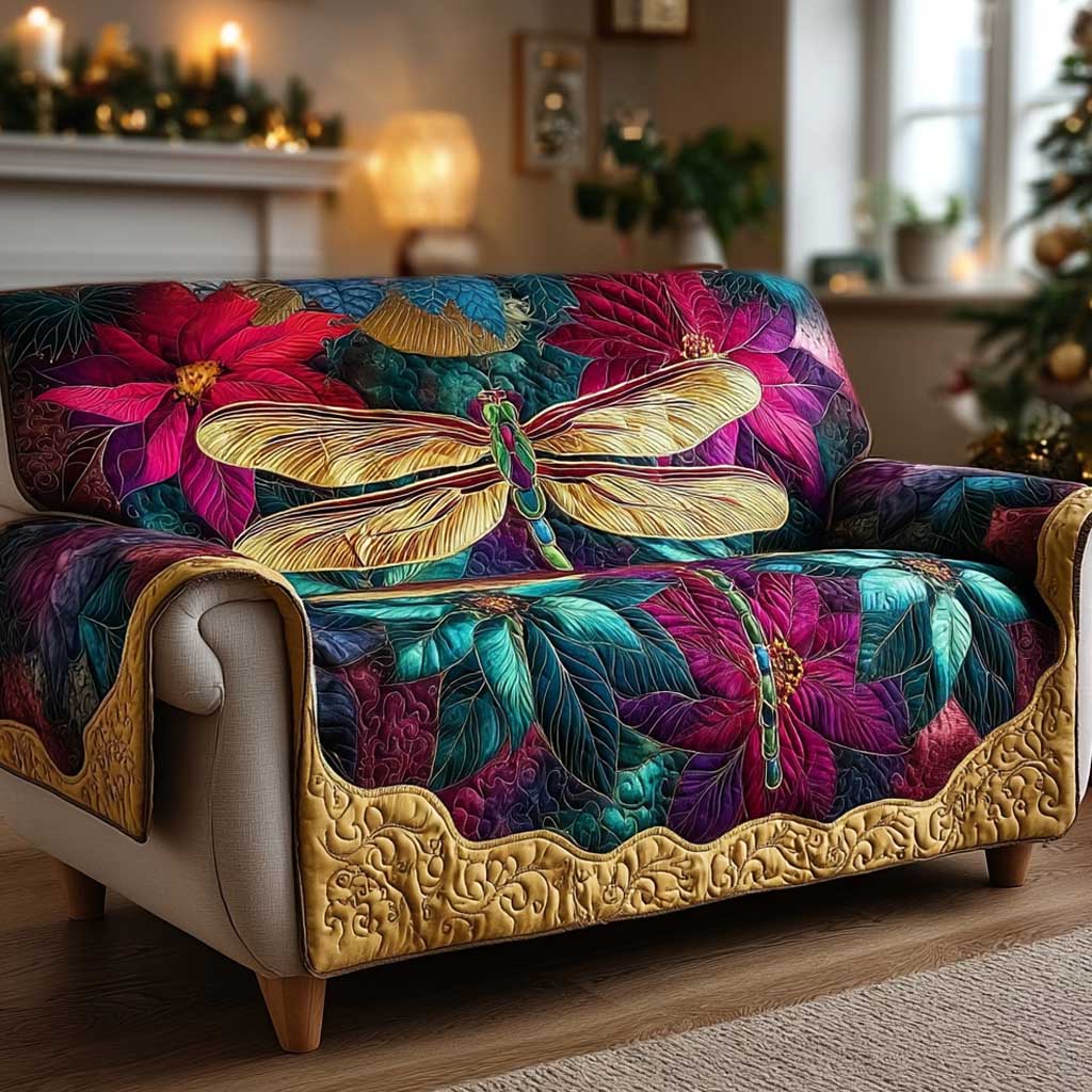 Enchanted Dragonfly Velvet Quilted Sofa Cover Wall Room Decor Great Dragonfly Lover Gifts - Tradiviet