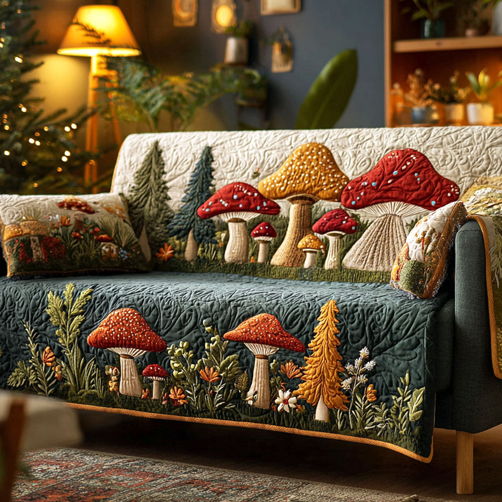 Enchanted Fungi Quilted Sofa Cover Christmas Living Decor Top Christmas Gifts - Tradiviet
