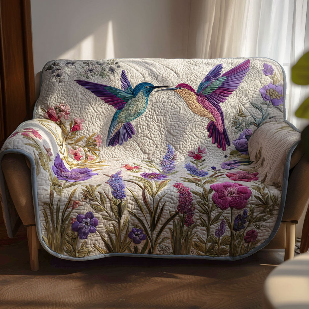 Enchanted Hummers Quilted Sofa Cover Sofa Couch Cover Hummingbird Themed Gift Items - Tradiviet