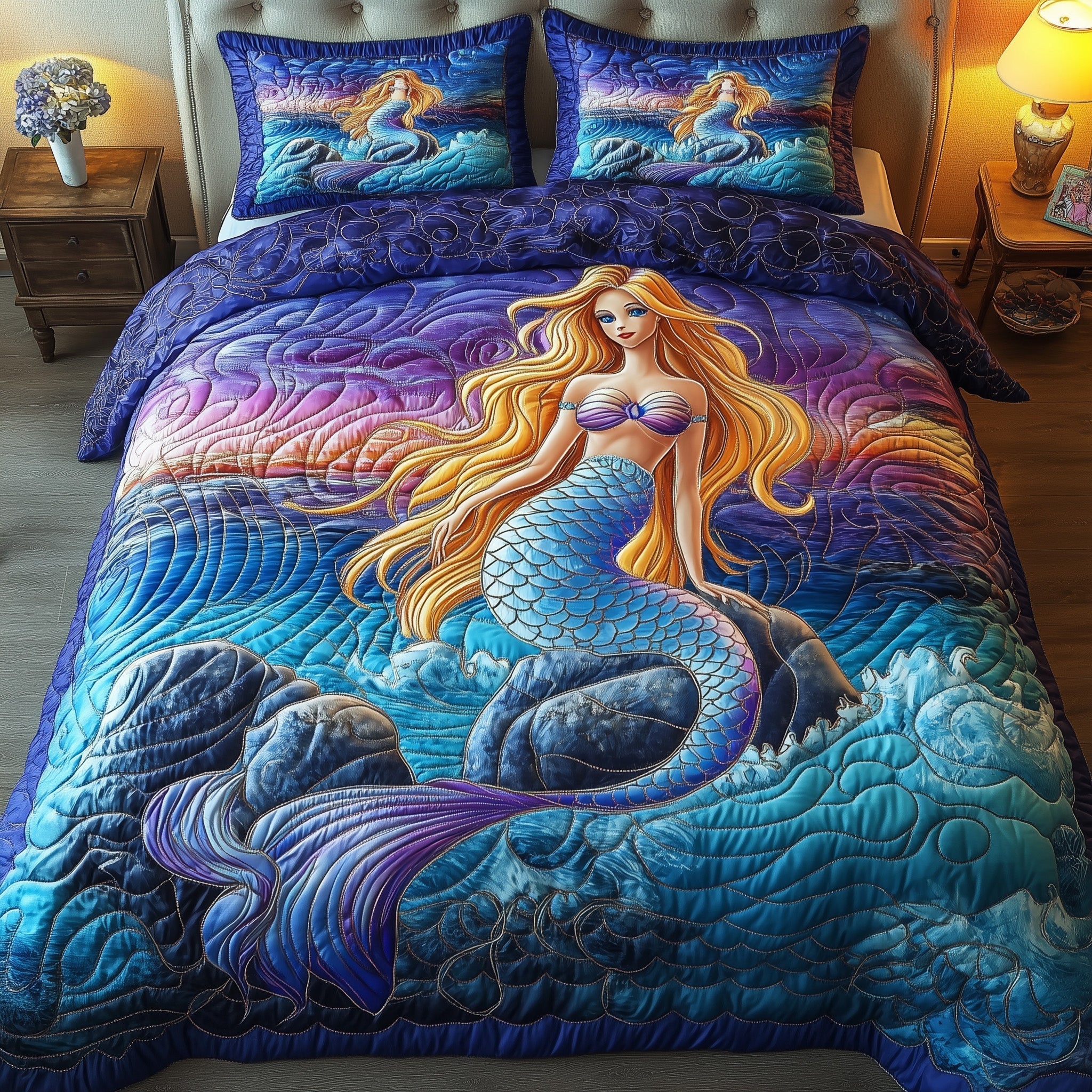 Enchanted Mermaid Quilted Bedding Set Enchanted Mermaid Landscape Gift For Her - Tradiviet