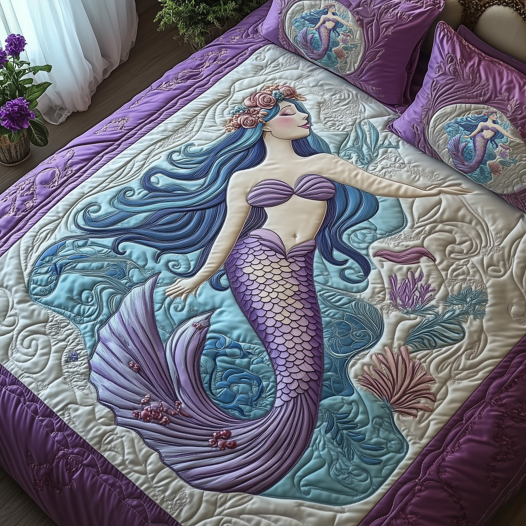 Enchanted Mermaid Quilted Bedding Set Enchanted Mermaid Season Gift For Mermaid - Tradiviet