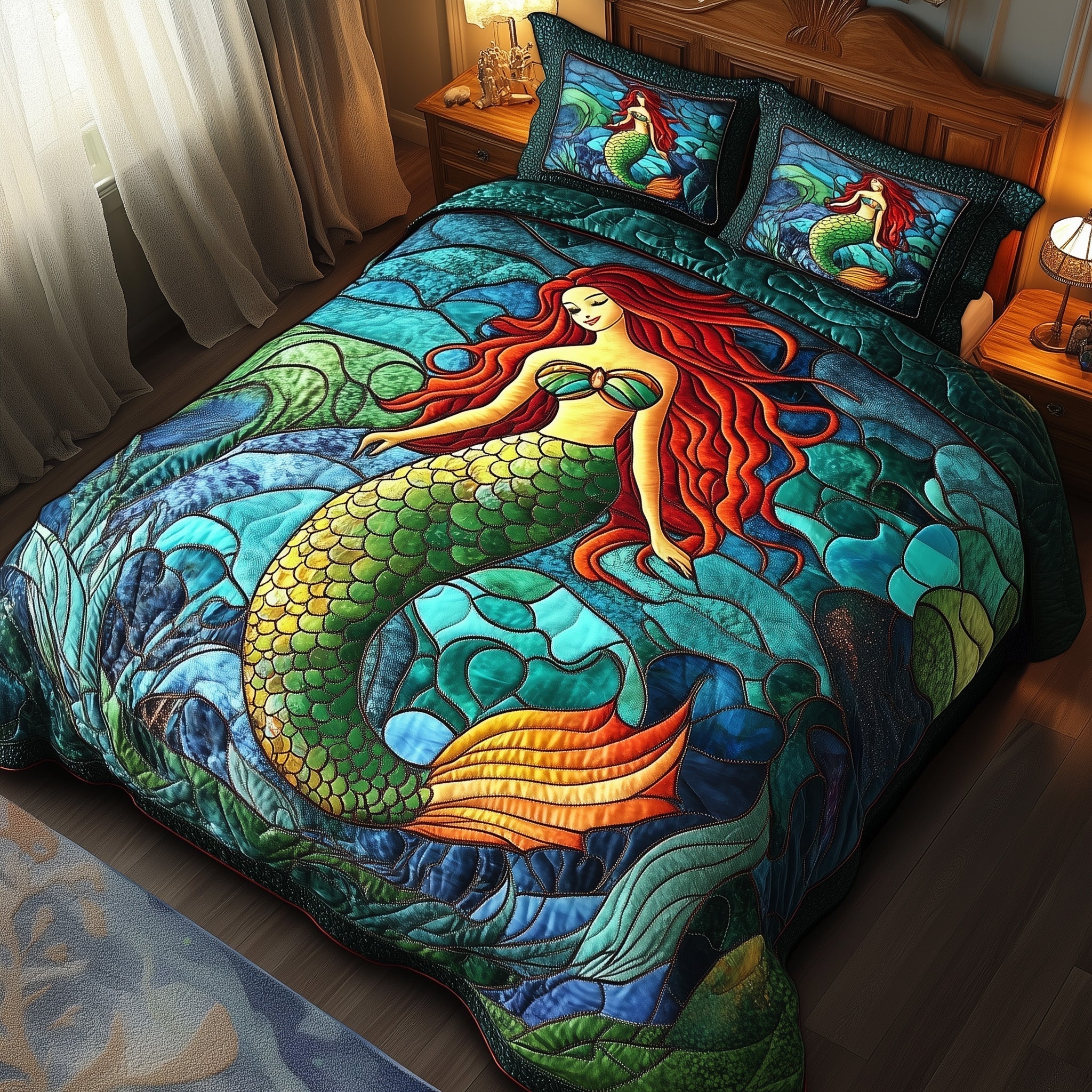 Enchanted Mermaid Quilted Bedding Set Enchanted Mermaid Textile Gift For Enchanted - Tradiviet