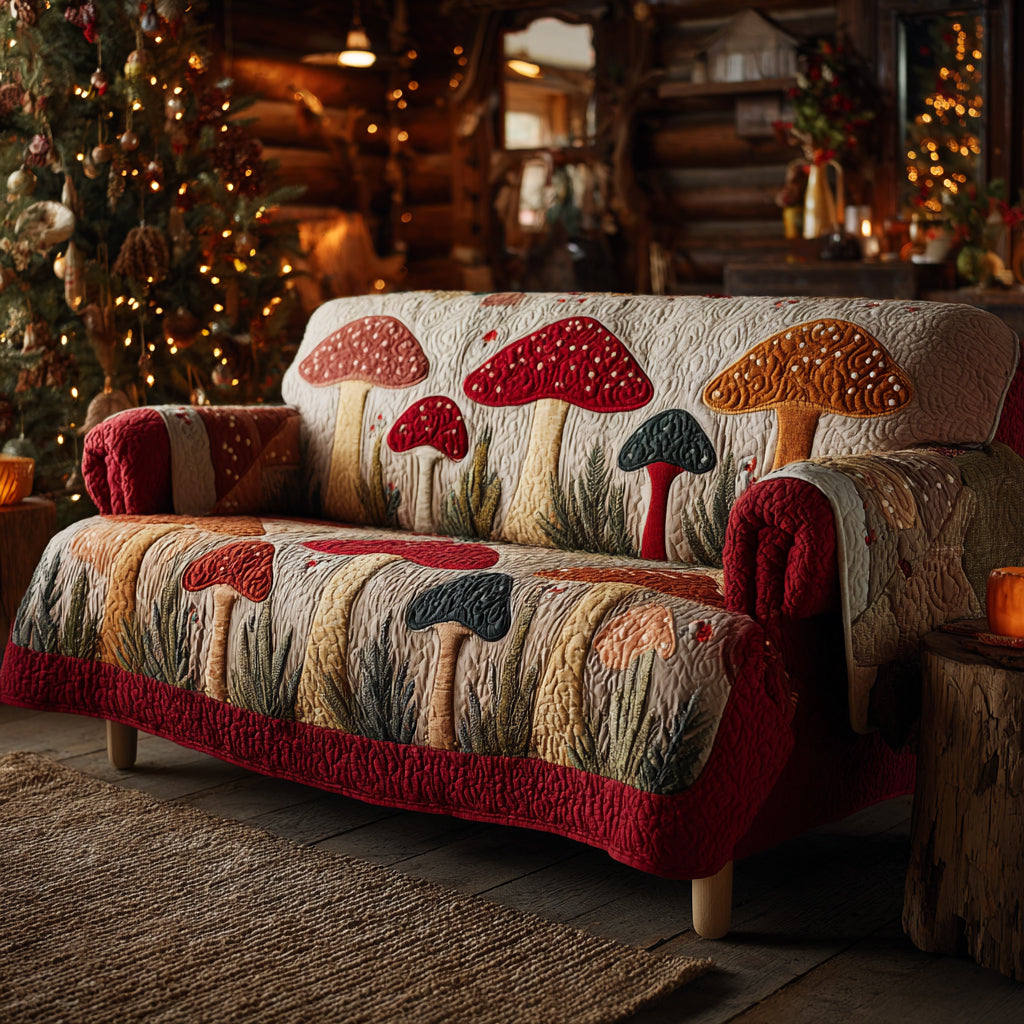 Enchanted Mushroom Grove Quilted Sofa Cover Simple Room Decor Present For New Home - Tradiviet