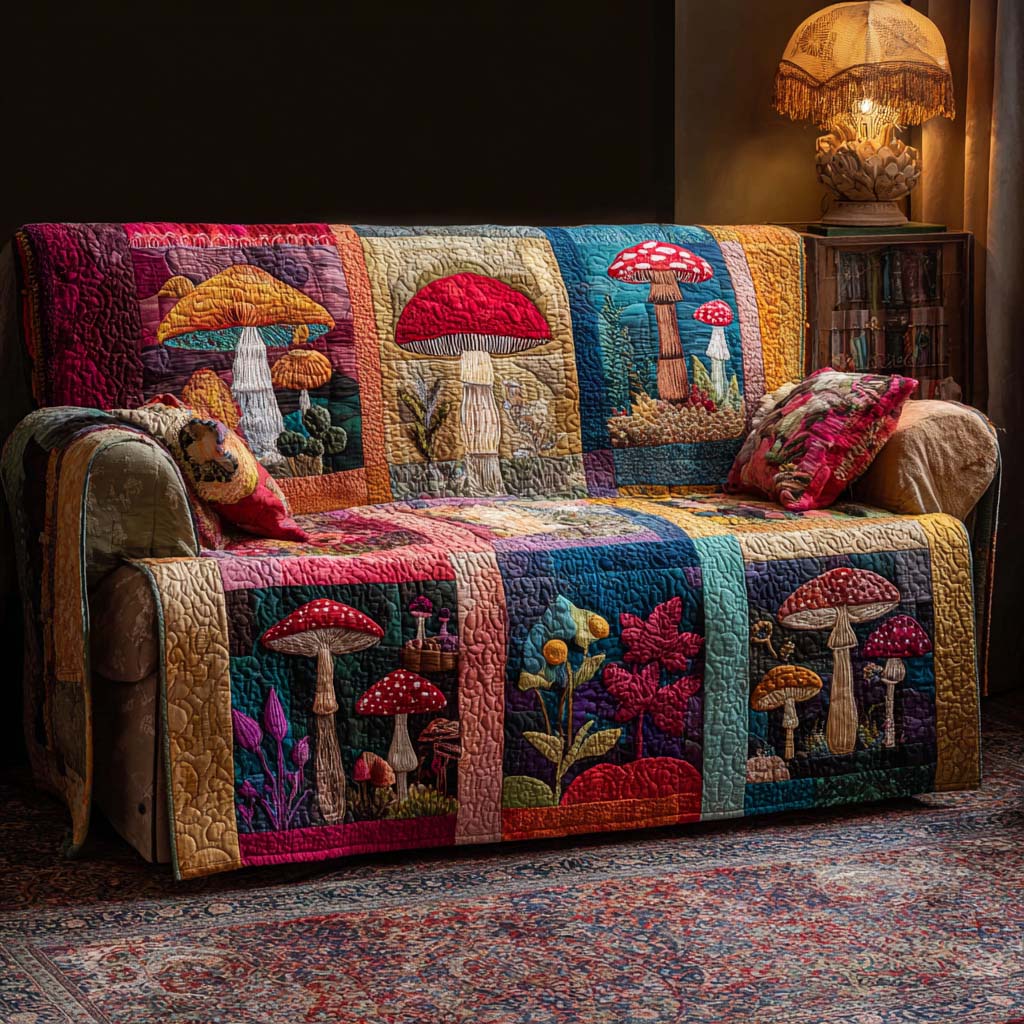 Enchanted Mushroom Row Quilted Sofa Cover Trendy Home Room Decor Home Gifts For Him - Tradiviet