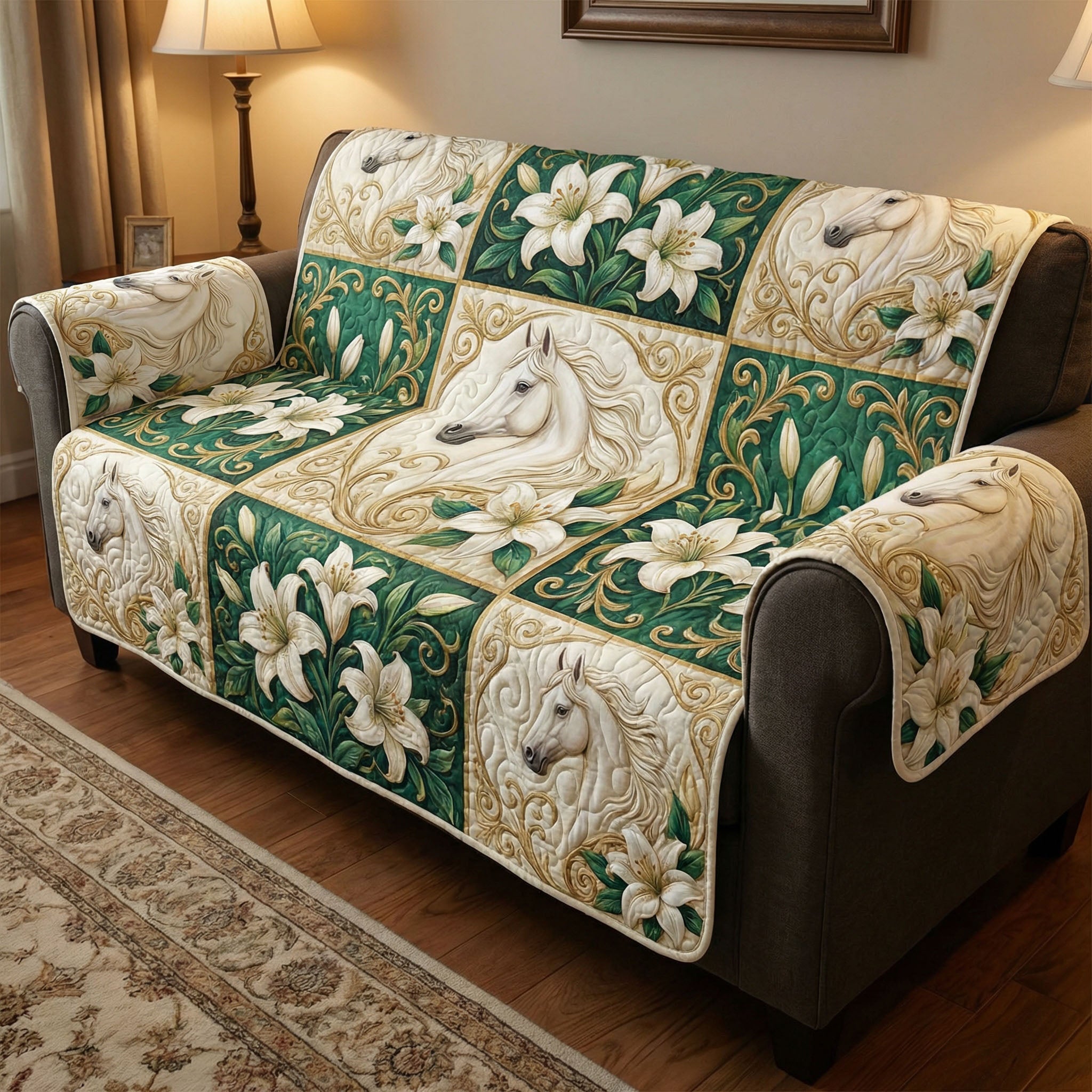 Equine Elegance Quilted Sofa Cover Room Decor Ideas Gifts For House Lovers - Tradiviet