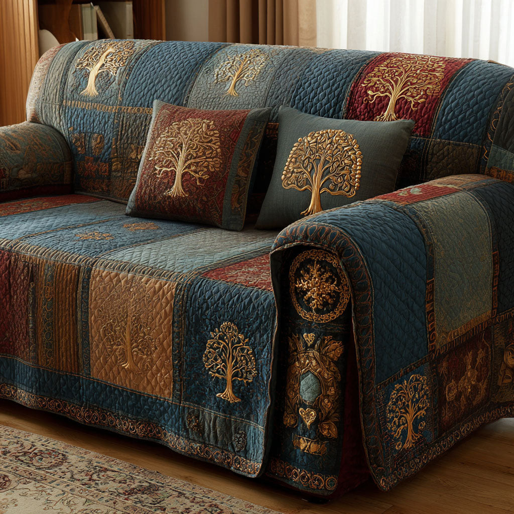 Eternal Branch Quilted Sofa Cover Cool Couch Slipcovers Tree Of Life Gifts For Adults - Tradiviet