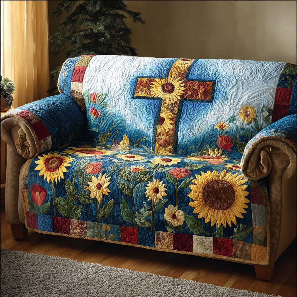 Eternal Cross Shine Quilted Sofa Cover Best Slipcovers Religious Gifts For Her - Tradiviet