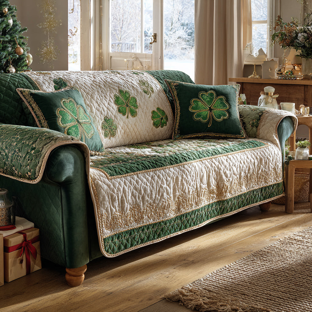 Eternal Green Folklore Quilted Sofa Cover Nice Couch Covers St Paddy's Day Gifts - Tradiviet