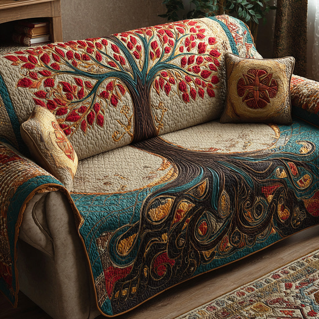Eternal Growth Quilted Sofa Cover Living Room Decor Tree Of Life Christmas Gifts - Tradiviet