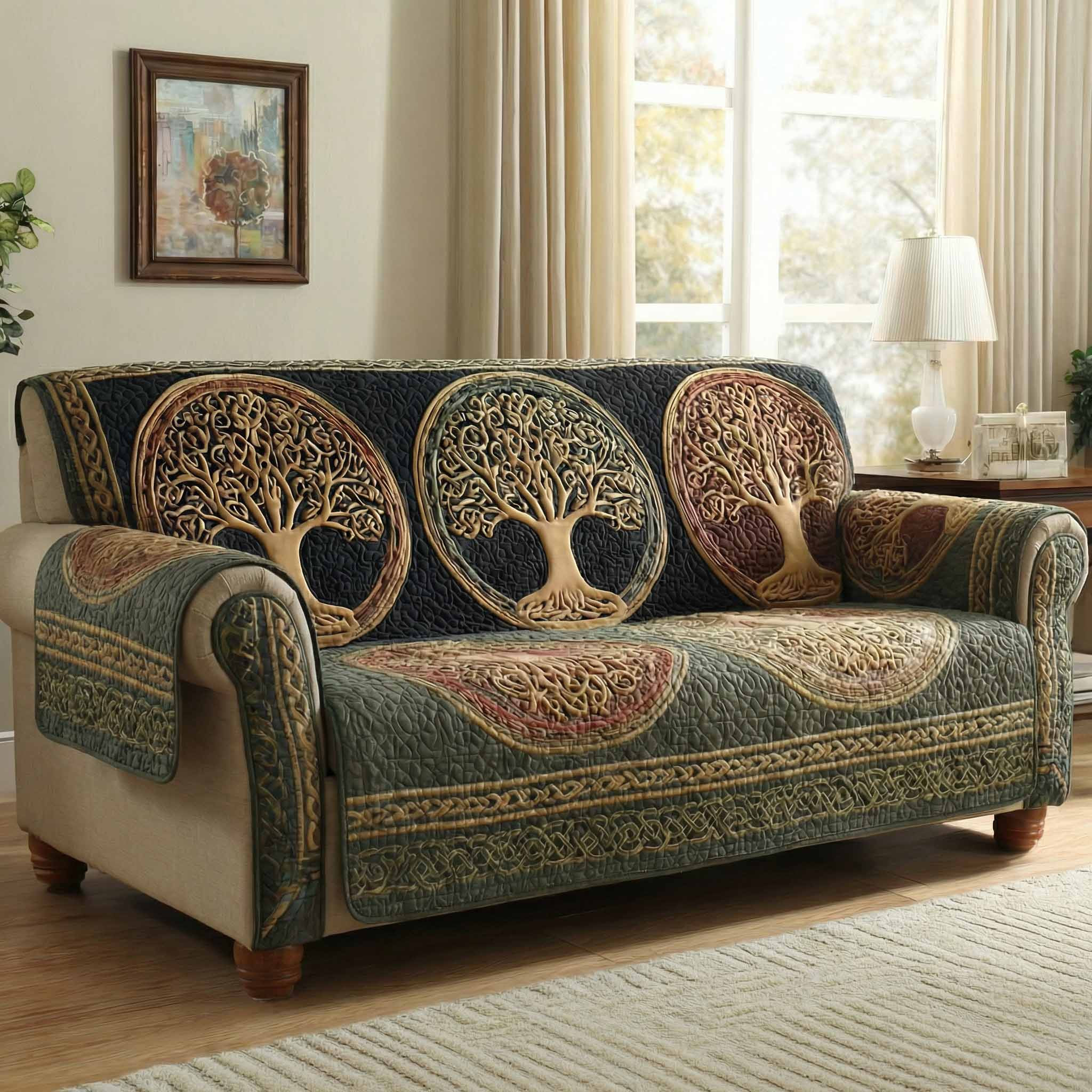 Eternal Orchard Quilted Sofa Cover Sofa Couch Cover Tree Of Life Gifts For Men - Tradiviet