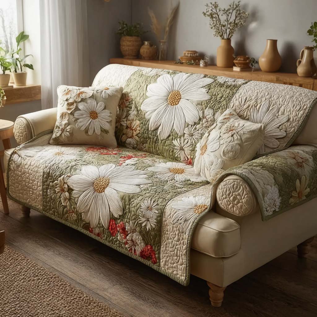 Ethereal Flower Bloom Quilted Sofa Cover Unique Room Decor Great Housewarming Gift Ideas - Tradiviet