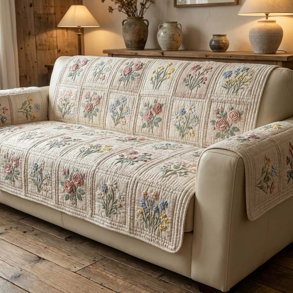 Ethereal Flower Quilted Sofa Cover Room Room Decor Cute Room Decor Gifts - Tradiviet