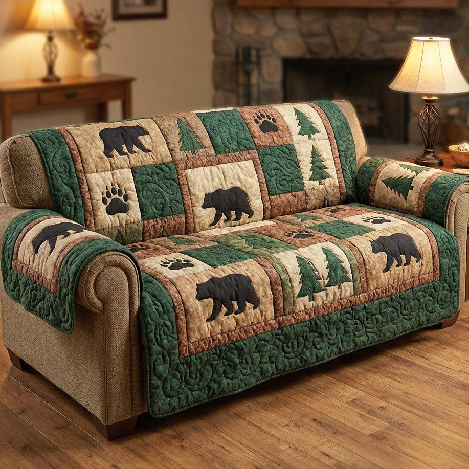 Evergreen Bear Quilted Sofa Cover Sofa Slip Covers Gifts For Bear Lovers - Tradiviet