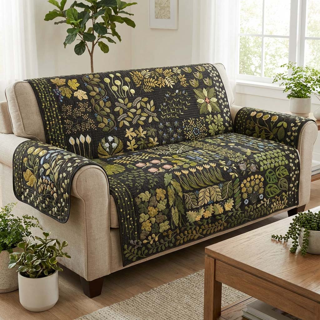 Evergreen Gardening Quilted Sofa Cover Interior Room Decor Unique Housewarming Gift Ideas - Tradiviet
