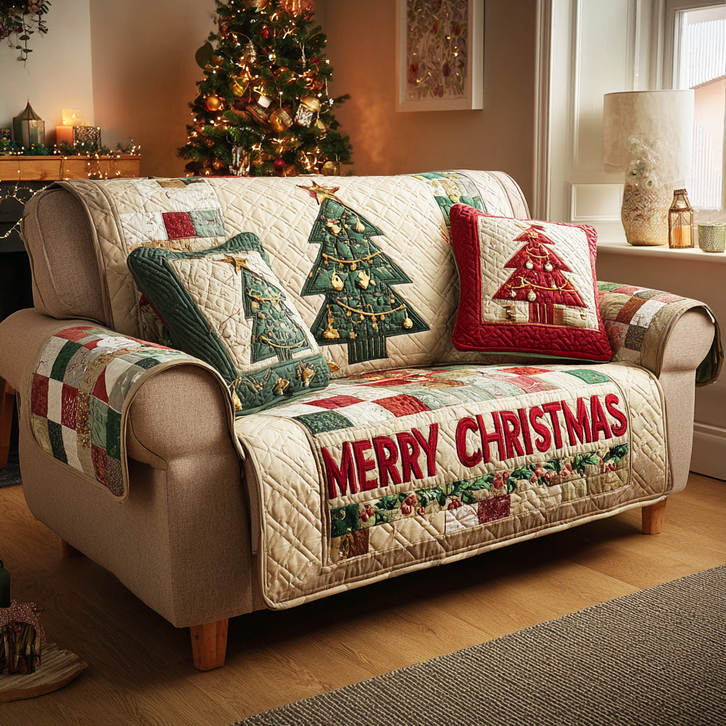 Evergreen Glow Quilted Sofa Cover Creative Home Room Decor Present For Home Lovers - Tradiviet