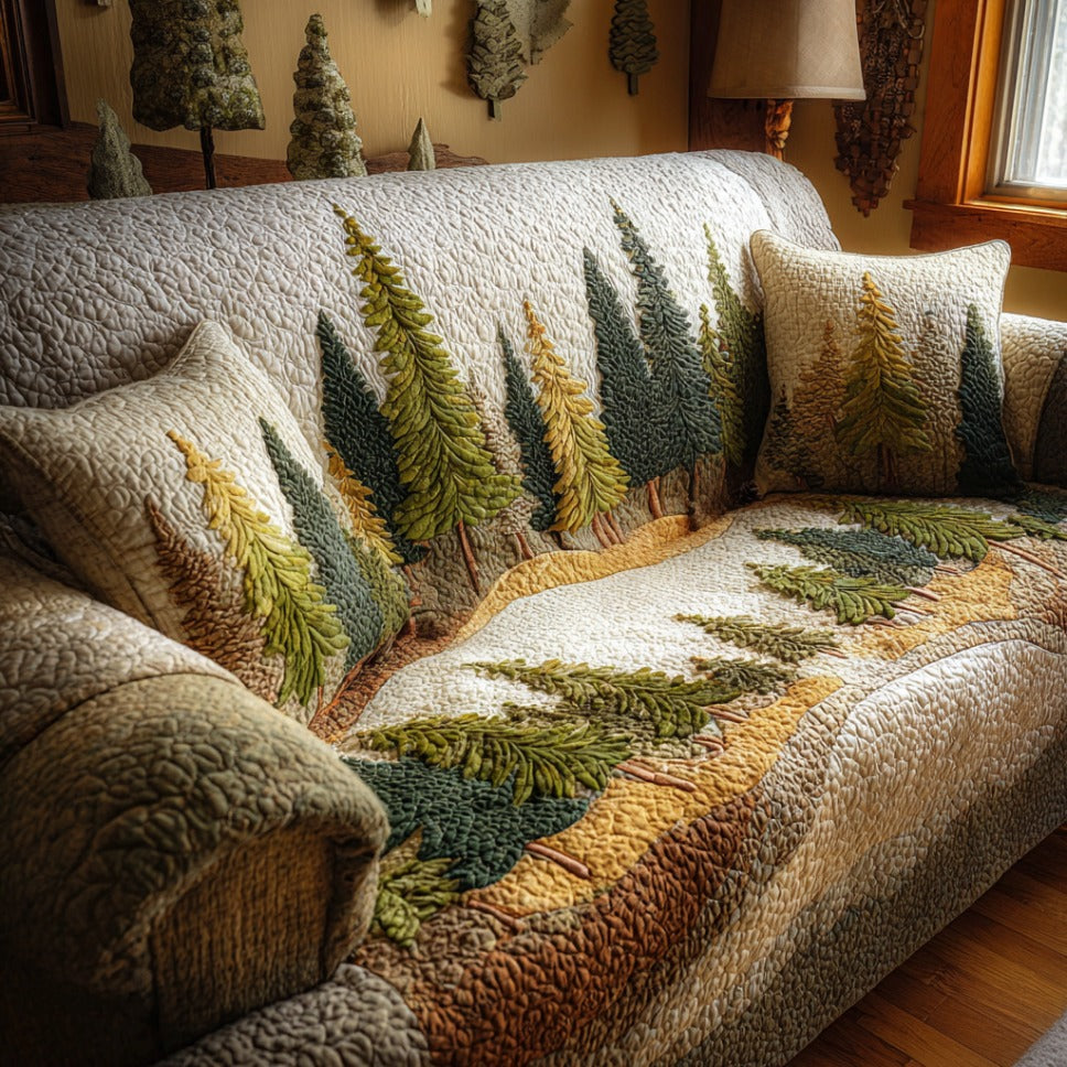Evergreen Haven Quilted Sofa Cover Aesthetic Room Decor Cozy Home Decor Gifts - Tradiviet