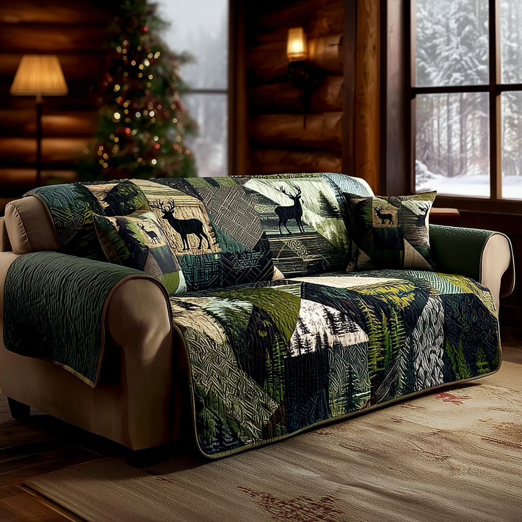 Evergreen Lodge Deer Quilted Sofa Cover Trendy Home Room Decor Gifts For Deer Hunters - Tradiviet