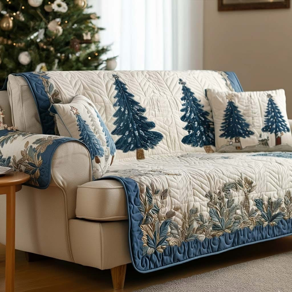 Evergreen Sparkle Quilted Sofa Cover Christmas Couch Decor Xmas Gifts Ideas 2025 - Tradiviet