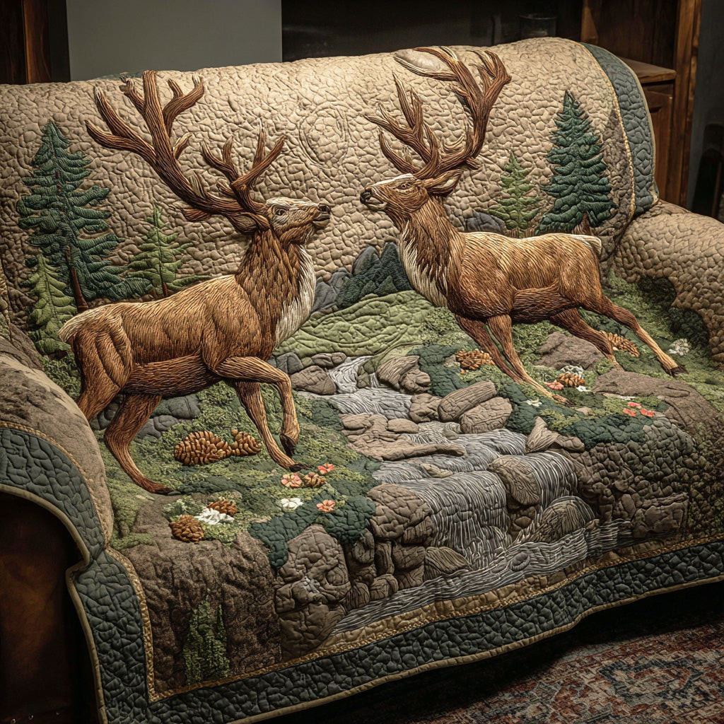 Evergreen Stag Quilted Sofa Cover Couch Slipcovers Gifts For Deer Lovers - Tradiviet