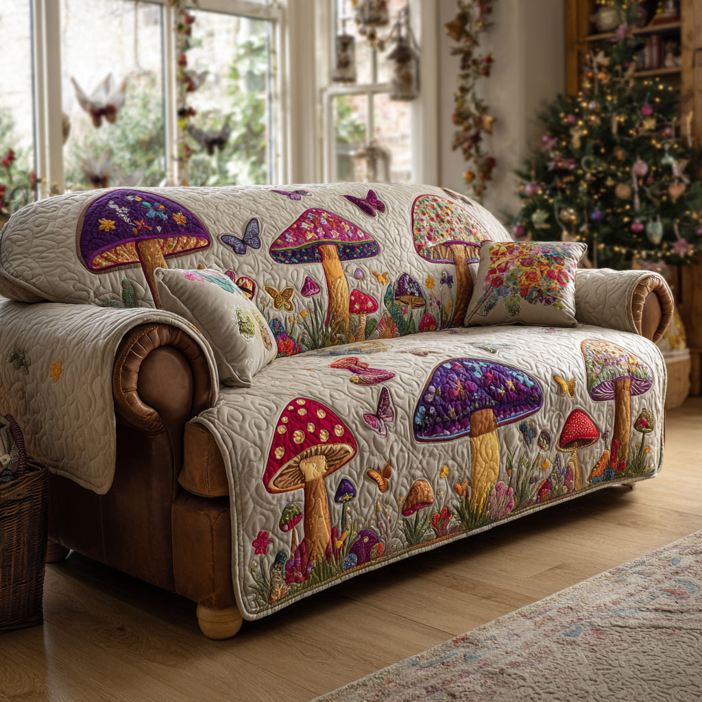 Faerie Mushroom Quilted Sofa Cover Beautiful Home Room Decor Room Decor Gift Ideas - Tradiviet