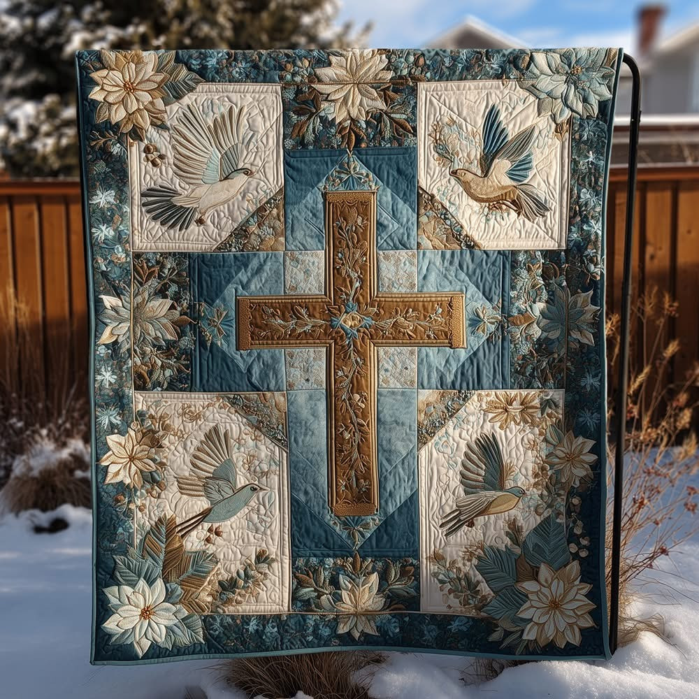Faith Cross Quilted Blanket Religious Christmas Gifts For Christian Family - Tradiviet