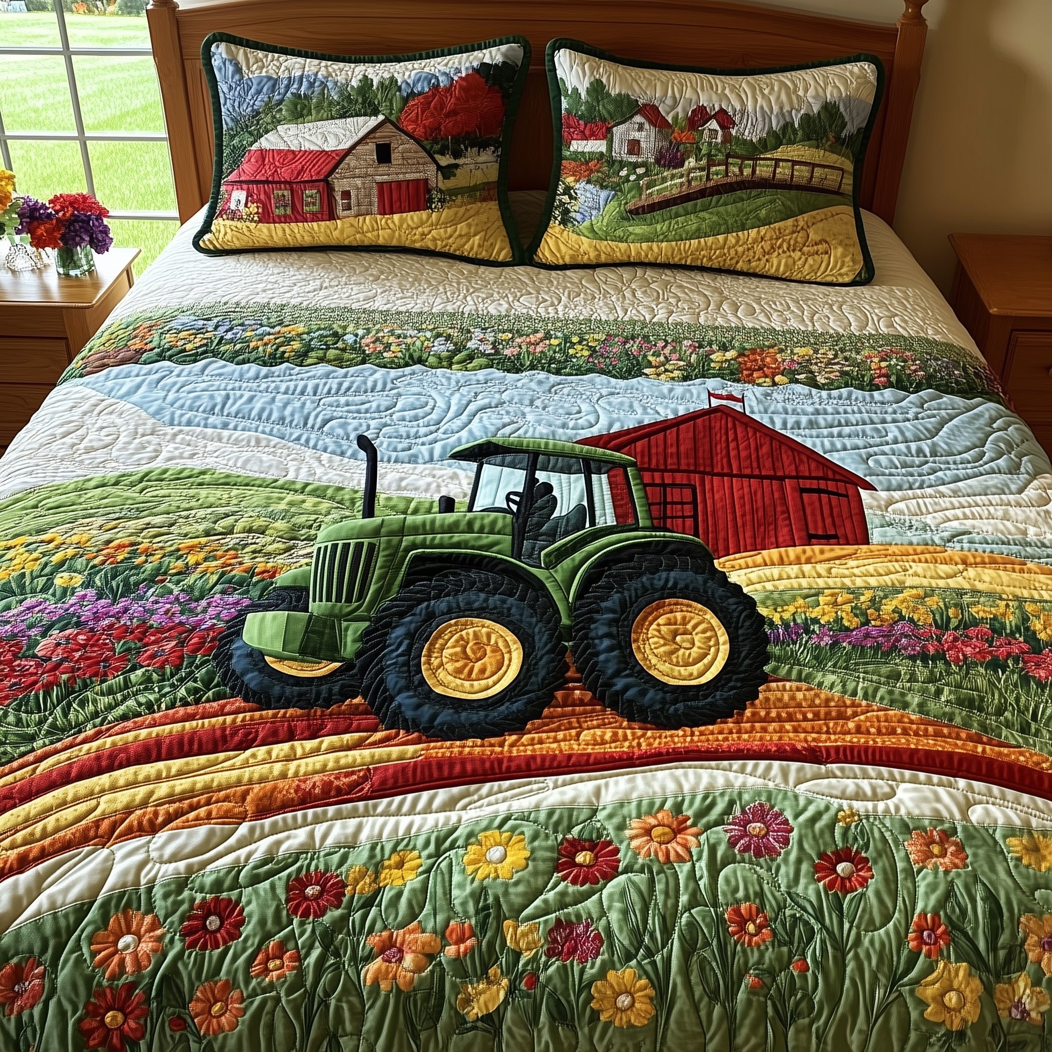 Farmer Dream Quilted Bedding Set Farmer Dream Path Gift For Farmer - Tradiviet