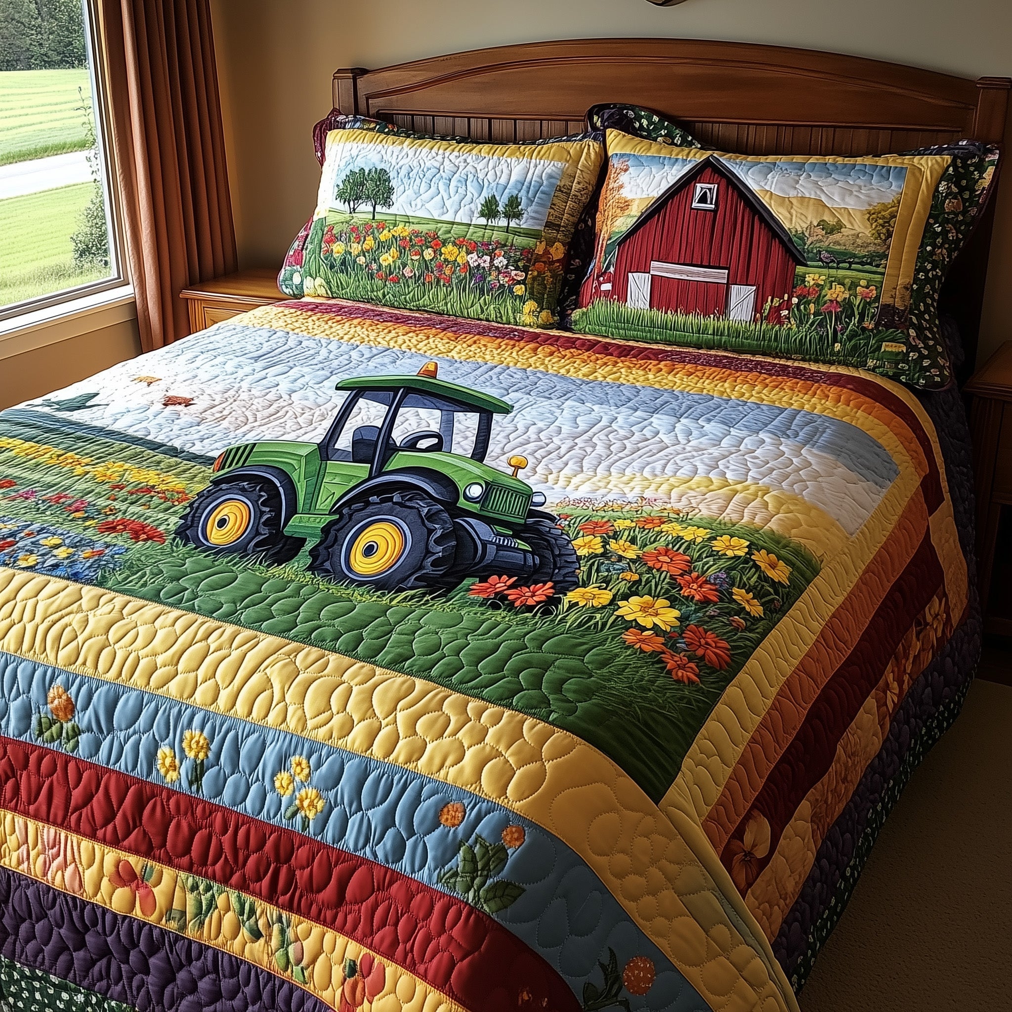 Farmer Dream Quilted Bedding Set Farmer Dream Pattern Gift For Farmer Family - Tradiviet