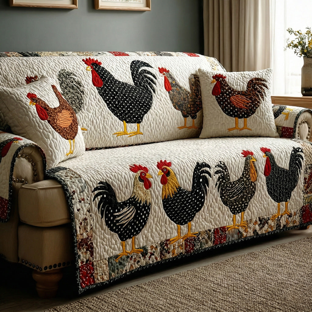 Farmhouse Chickens Quilted Sofa Cover Soft Room Decor Cozy Home Decor Gifts - Tradiviet