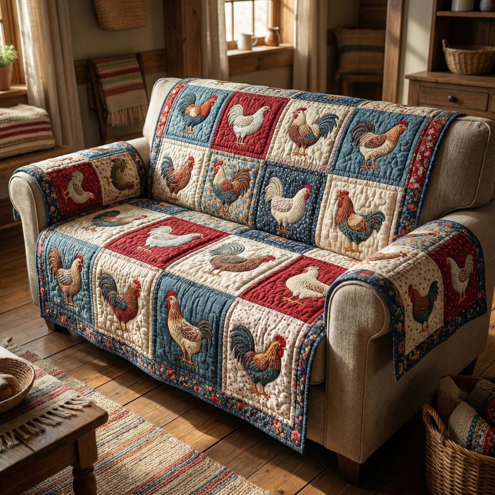 Farmhouse Flock Quilted Sofa Cover Bird Home Couch Cover New Home Gift Ideas - Tradiviet