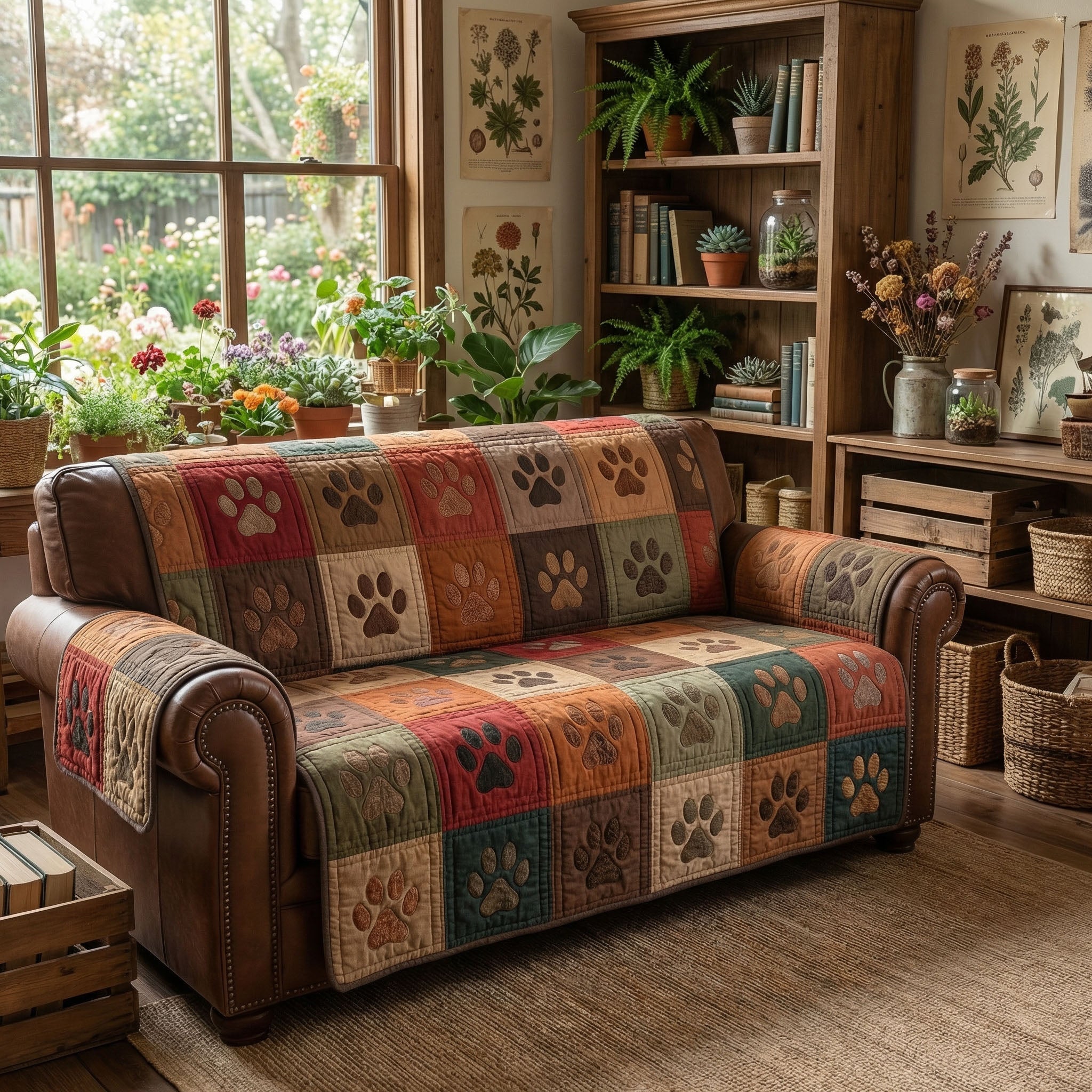Farmhouse Pawprint Comfort Quilted Sofa Cover Home Room Decor Gifts For Living Rooms - Tradiviet