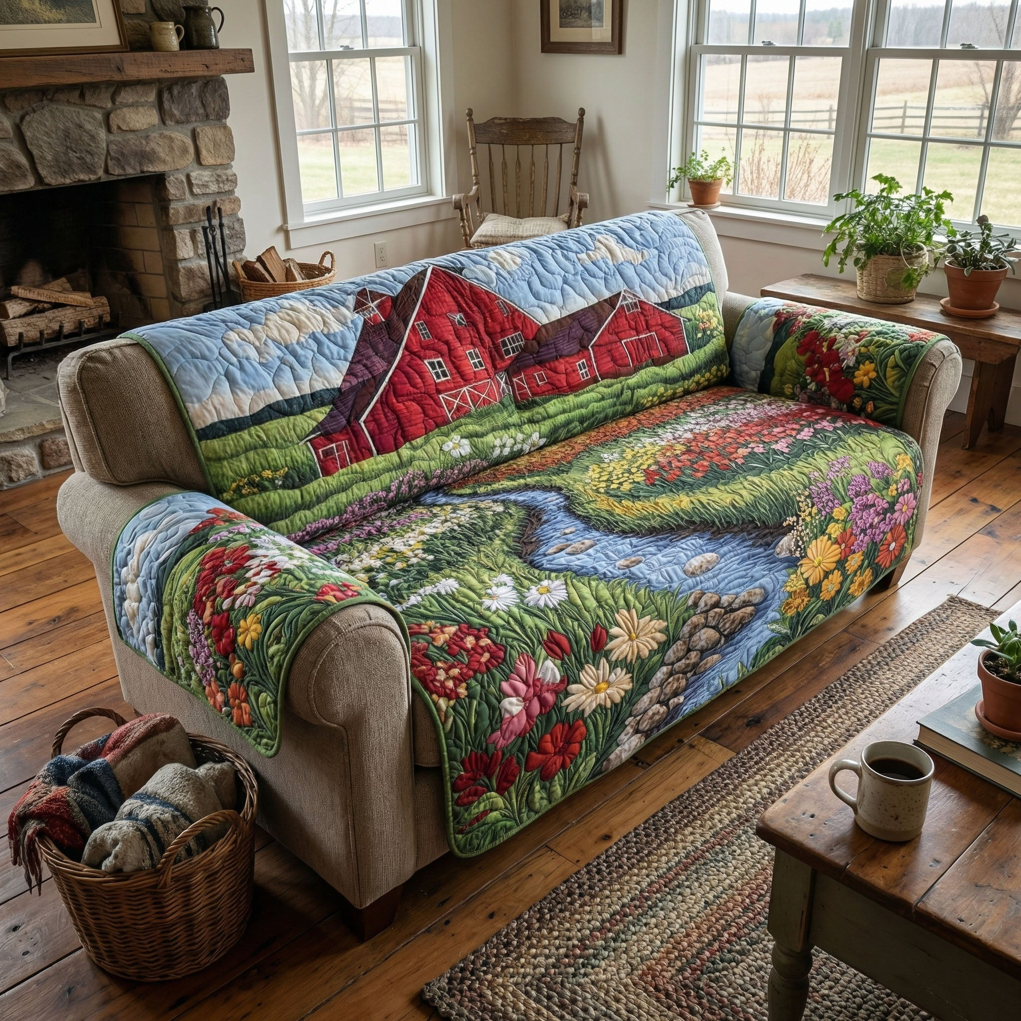 Farmstead Forever Quilted Sofa Cover Sofa Seat Covers Gifts For Sunflower Lovers - Tradiviet