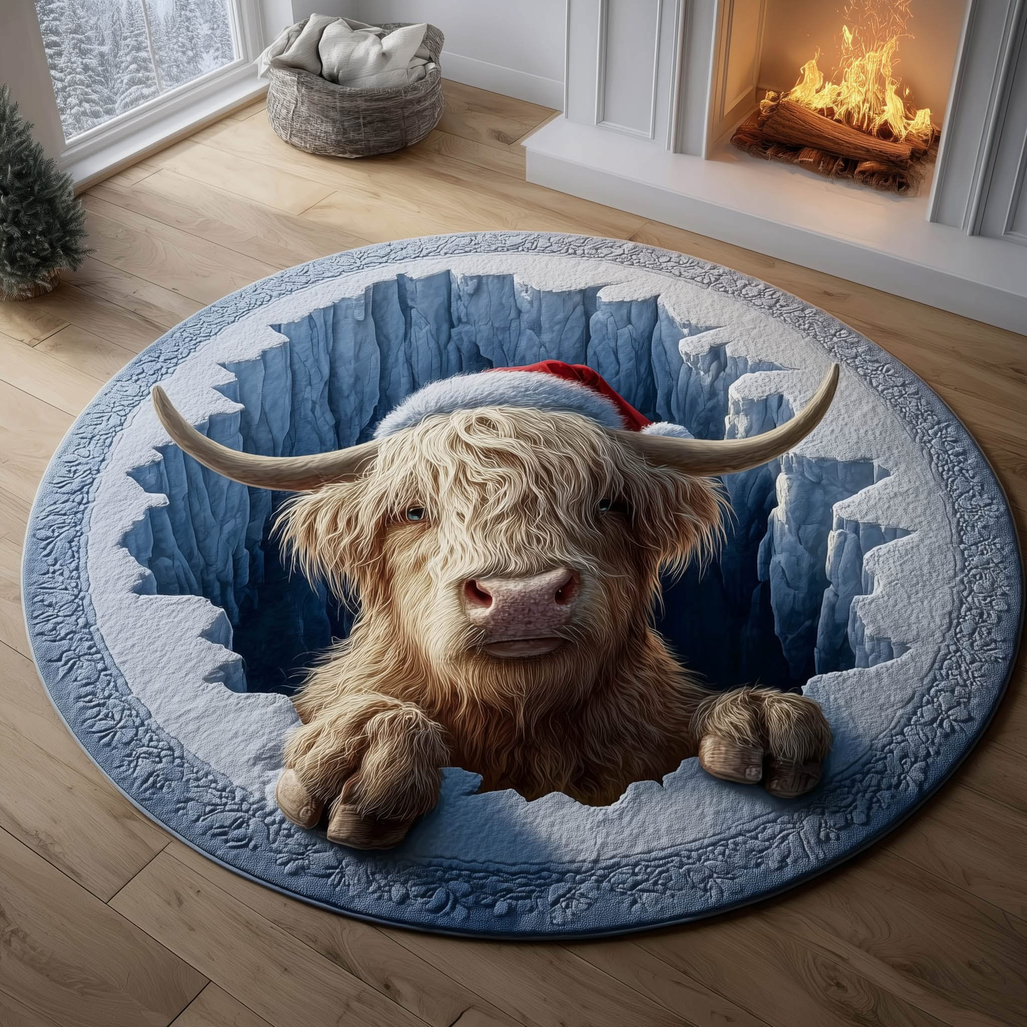 Farmstead Highland Cow Christmas Quilted Round Mat Decorations Gifts For Highland Cow Lovers - Tradiviet