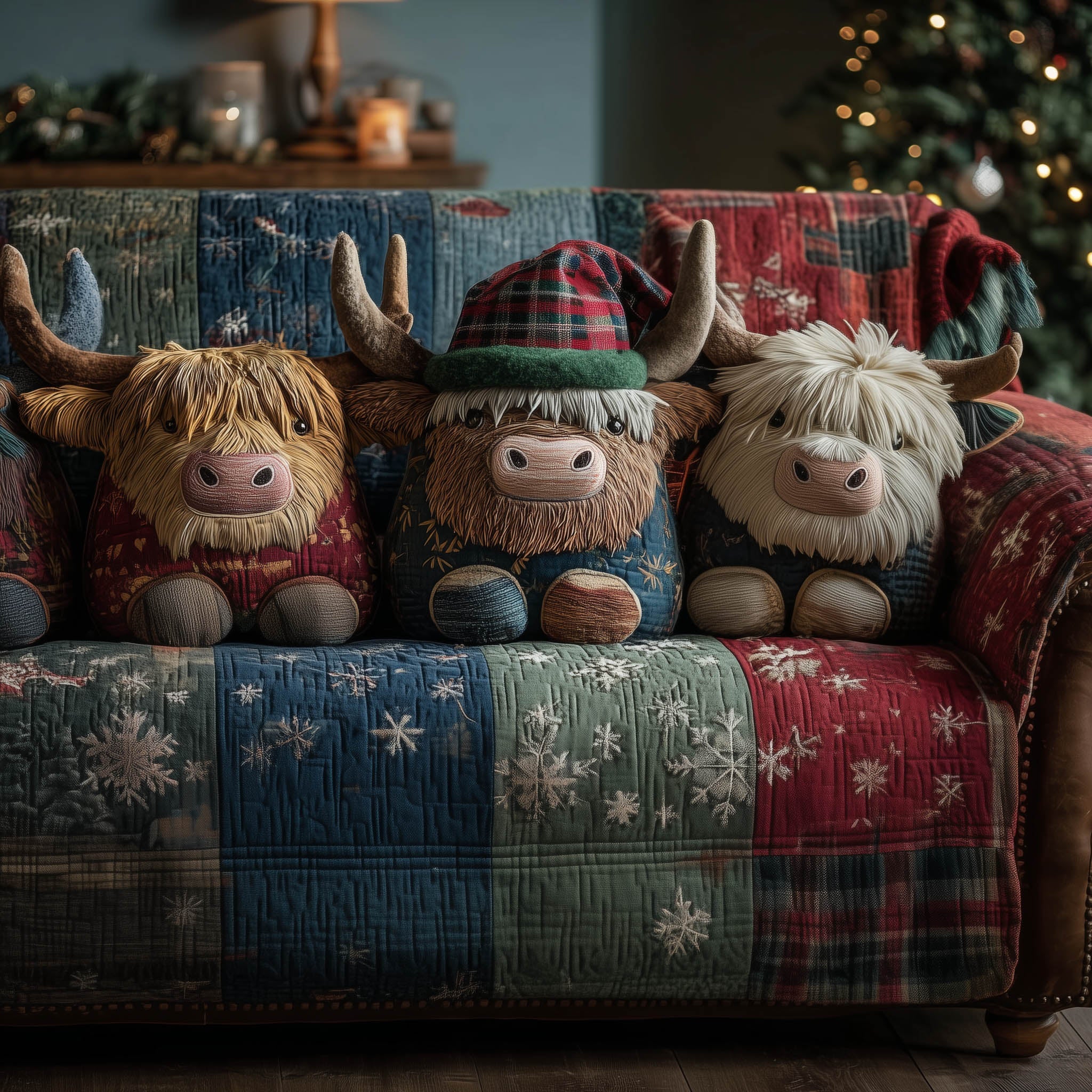 Farmstead Quilted Sofa Cover Cabin Home Couch Cover Deer Gifts For Him - Tradiviet