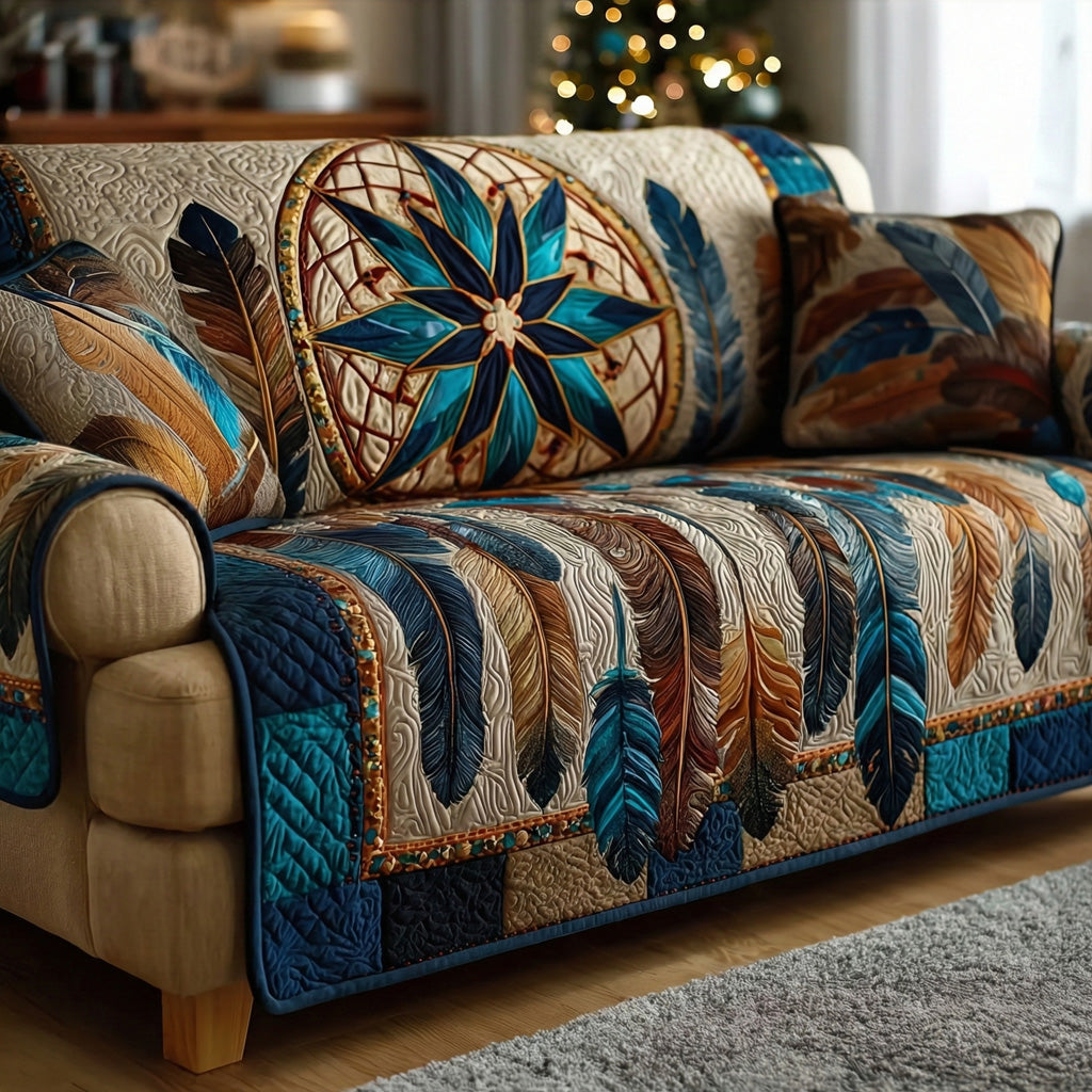 Feather Compass Quilted Sofa Cover Unique Home Room Decor Home Gifts For Her - Tradiviet