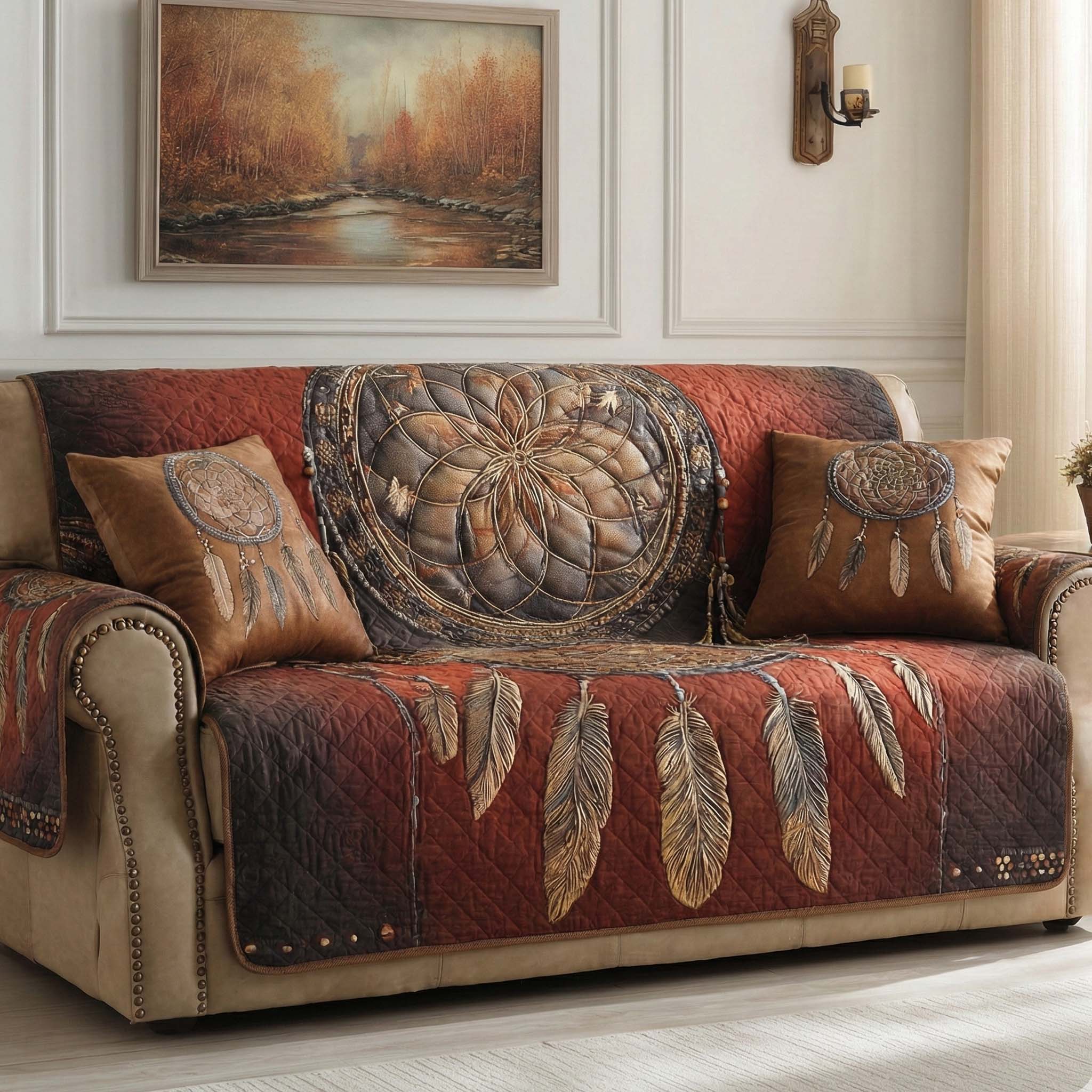 Feather Emblem Quilted Sofa Cover Minimalist Home Room Decor Great Housewarming Gift Ideas - Tradiviet