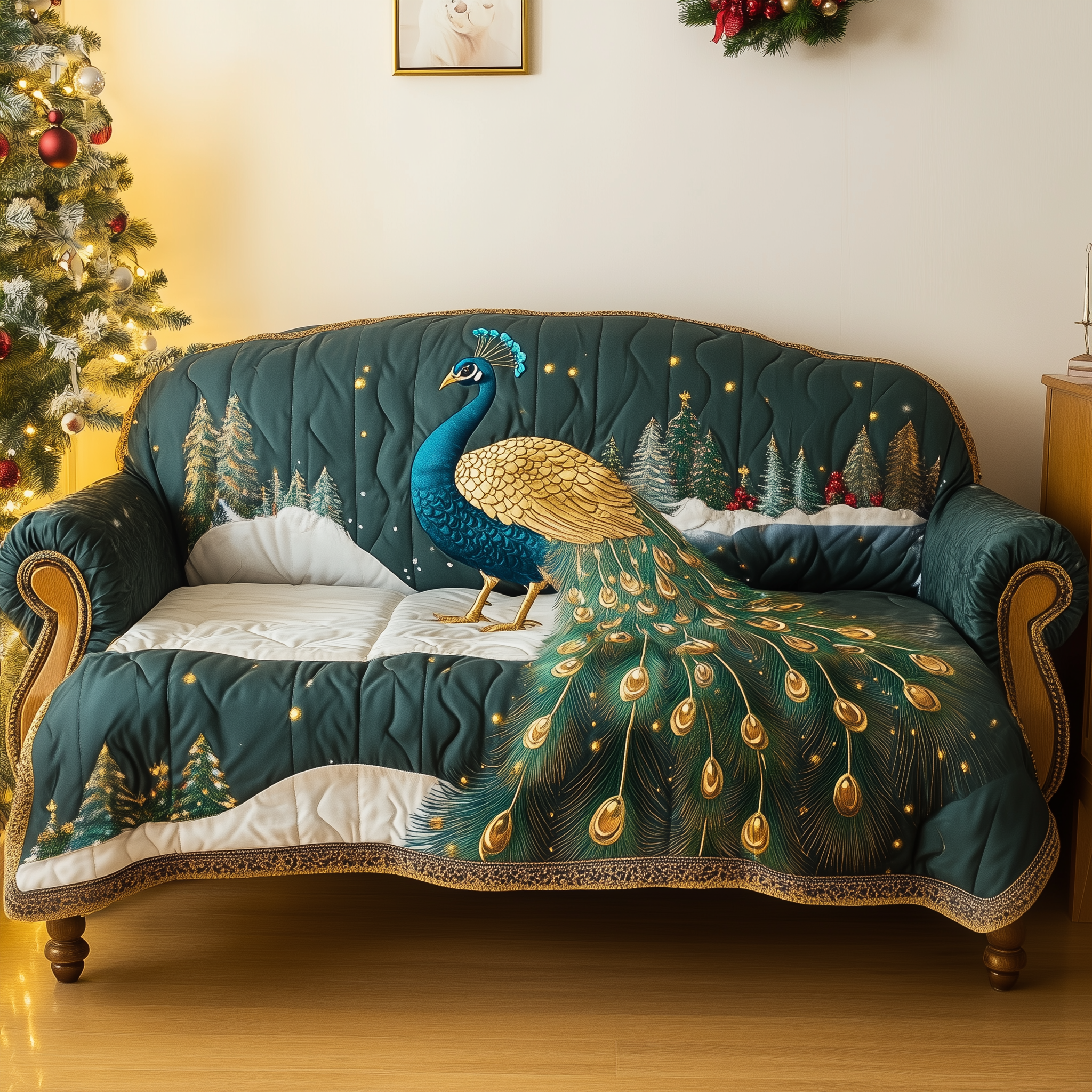 Feather Symphony Quilted Sofa Cover Bird Home Couch Cover Gift For New Home - Tradiviet