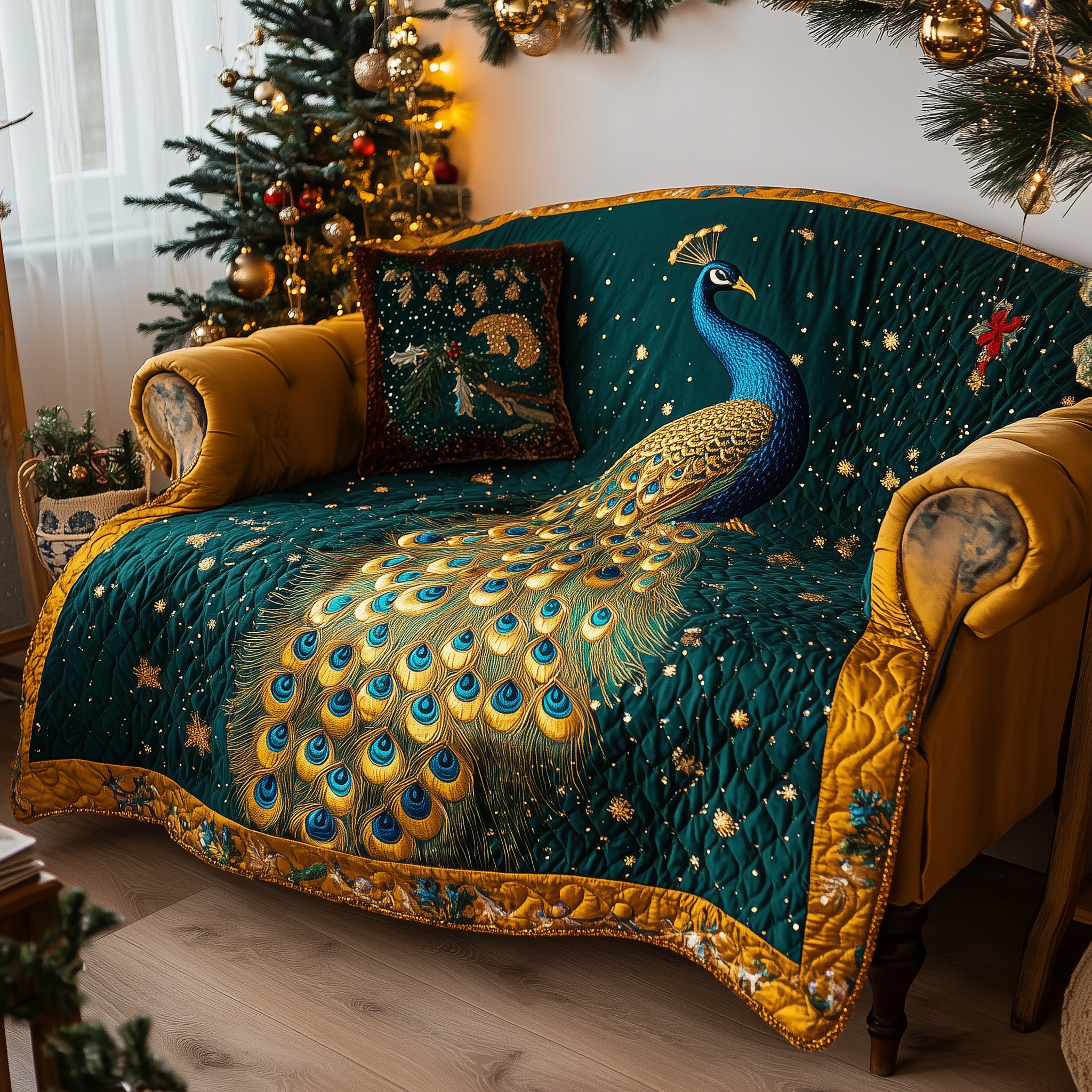 Feather Symphony Quilted Sofa Cover Bird Home Couch Cover Present For House Lovers - Tradiviet