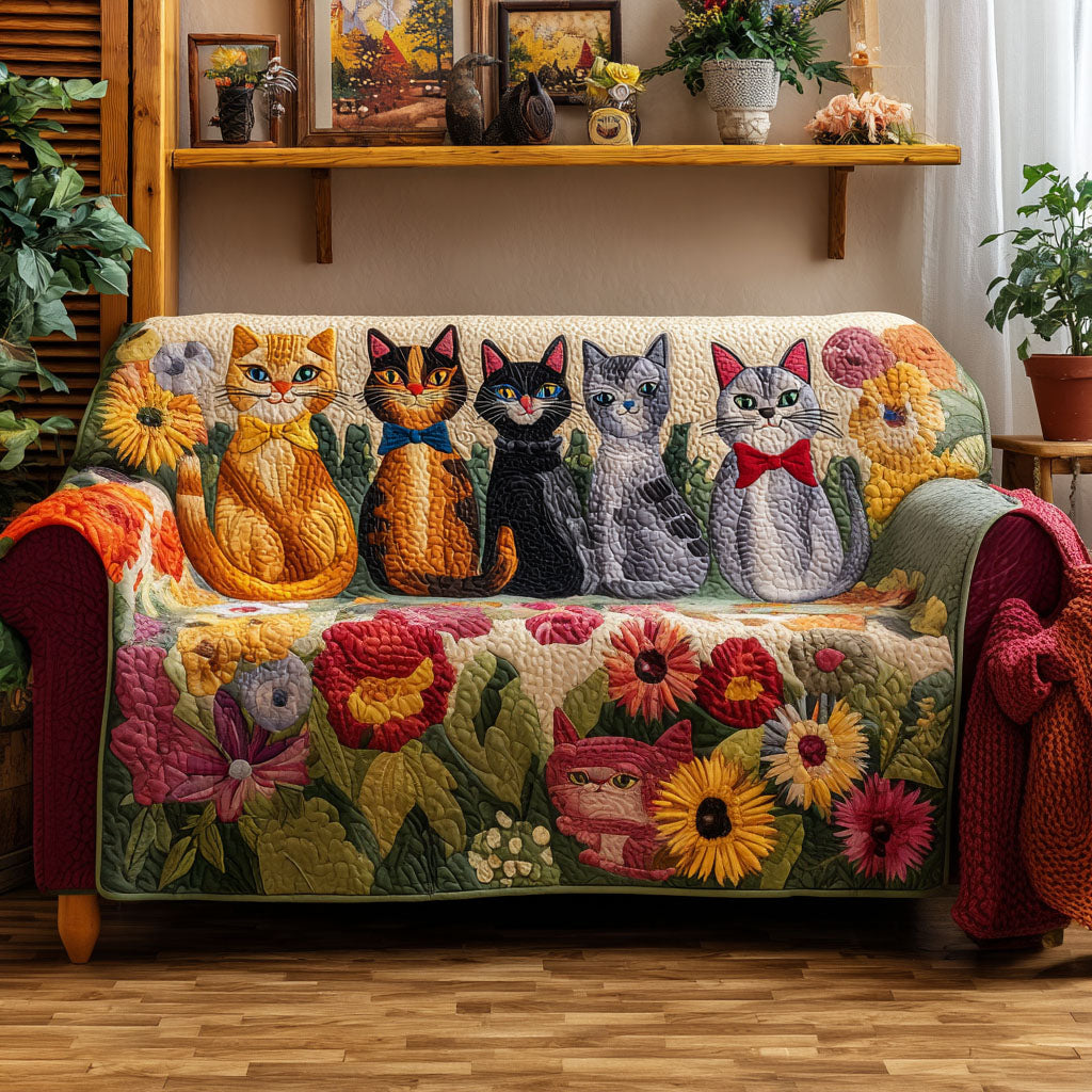 Feline Bloom Quilted Sofa Cover Soft Room Decor Gifts For Living Rooms - Tradiviet