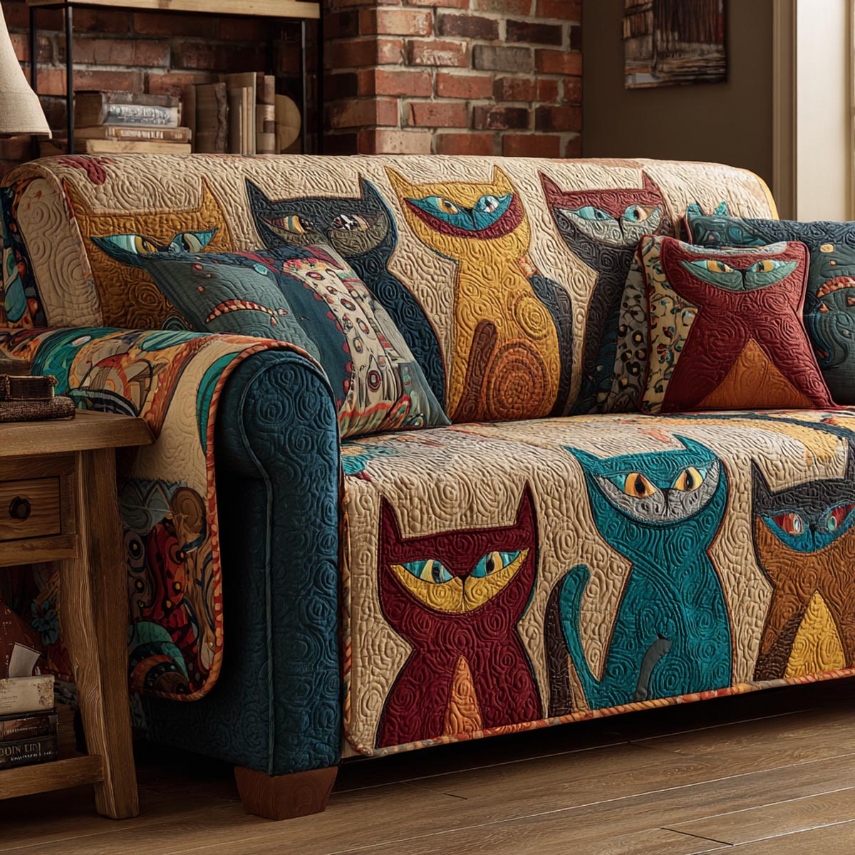 Feline Friends Quilted Sofa Cover Stylish Home Room Decor Gift For Living Room - Tradiviet