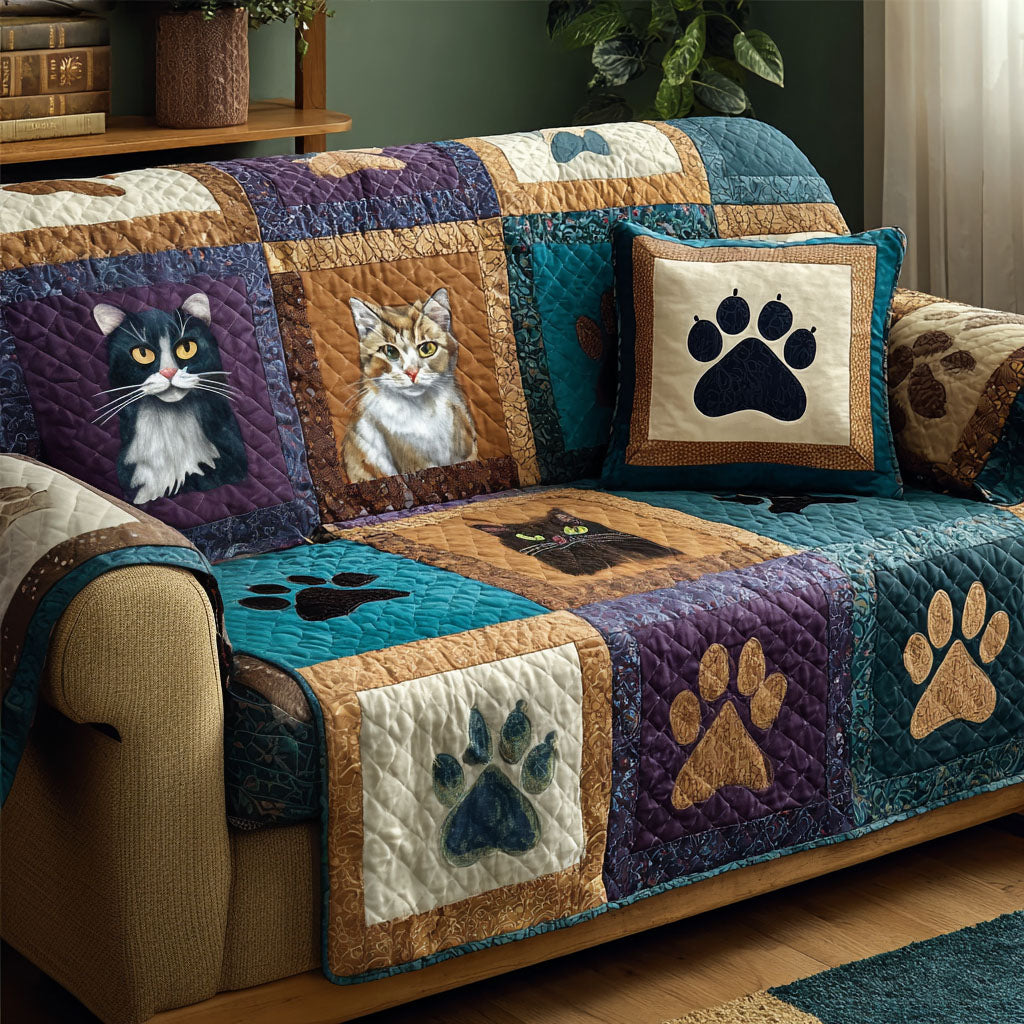 Feline Haven Quilted Sofa Cover Classic Home Room Decor Gift For Cozy Spaces - Tradiviet