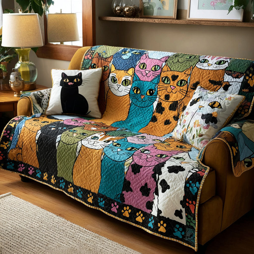 Feline Moments Quilted Sofa Cover Aesthetic Home Room Decor Gifts For Living Rooms - Tradiviet