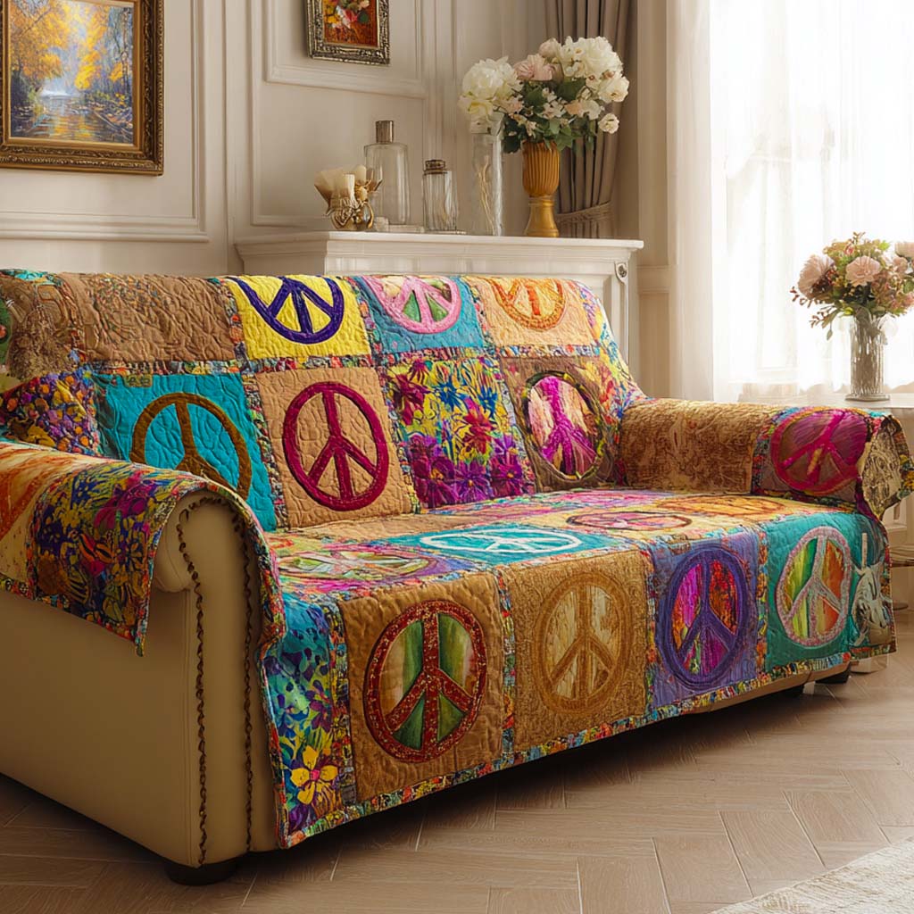 Festival Peace Parade Quilted Sofa Cover Trendy Home Style Gift For Cozy Spaces - Tradiviet
