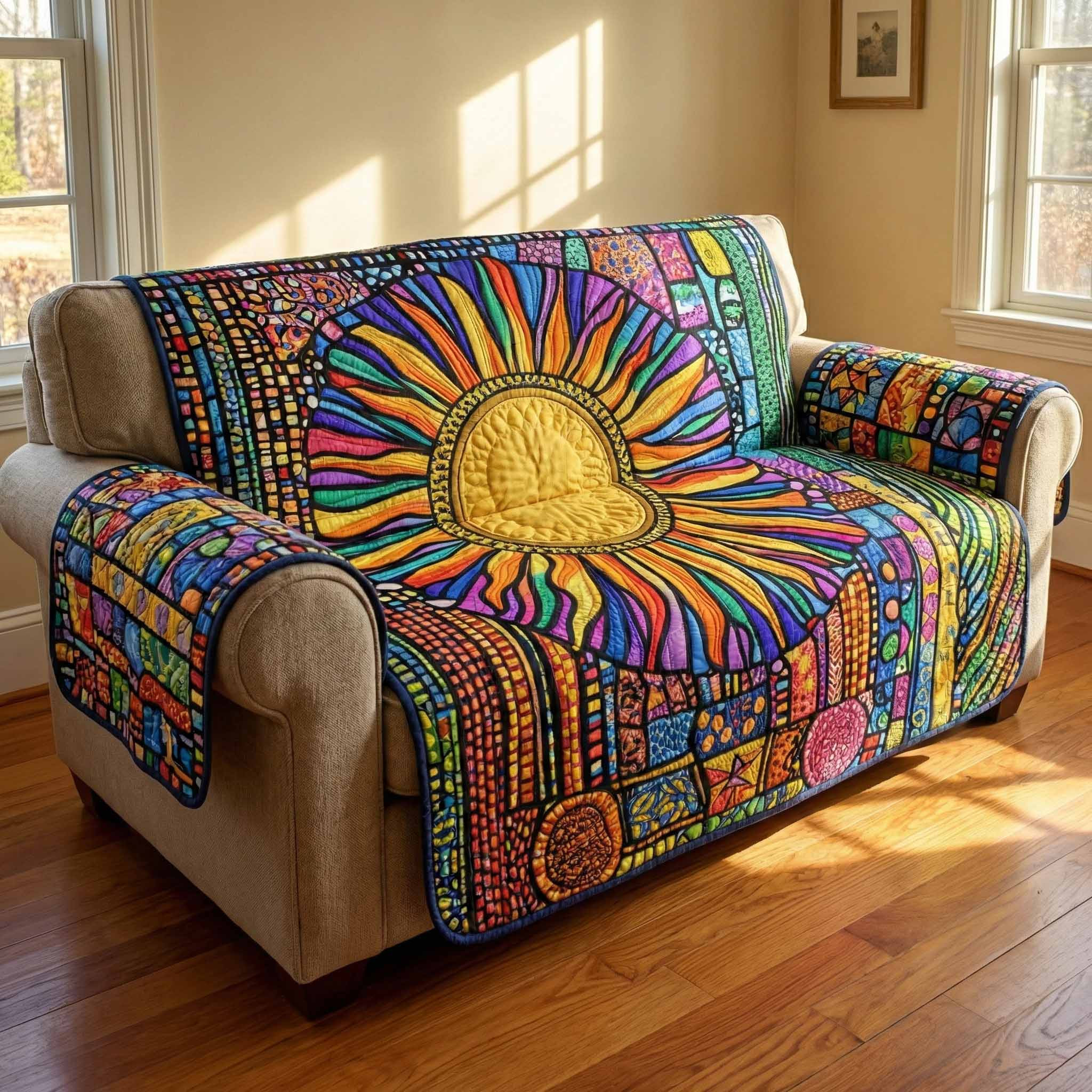 Festival Sun Quilted Sofa Cover Cool Sofa Slipcovers Birthday Presents For Mum - Tradiviet