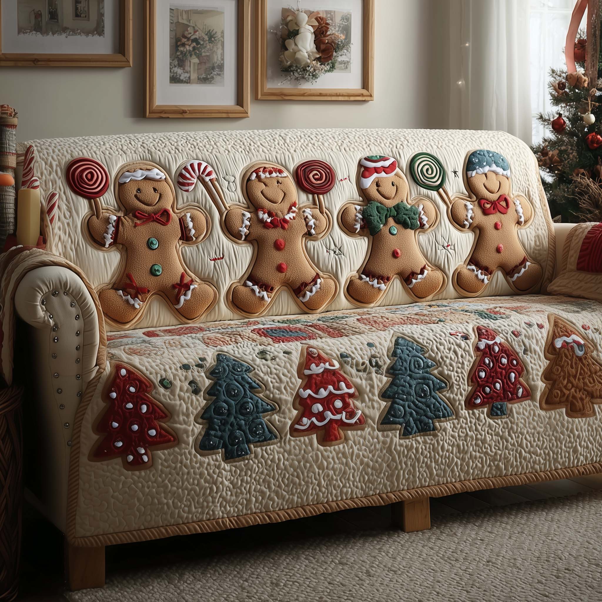 Festive Bake Quilted Sofa Cover Christmas Home Couch Cover Cozy Housewarming Gift Ideas - Tradiviet