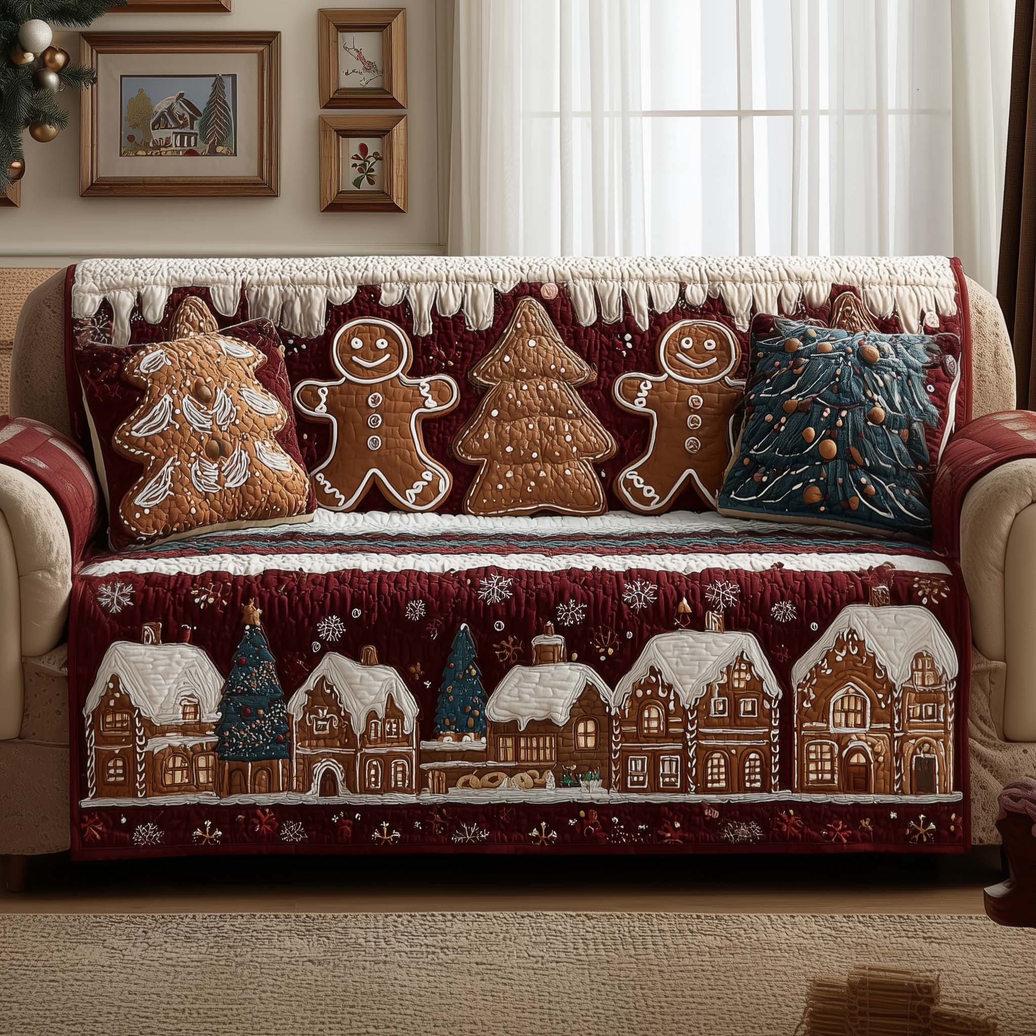Festive Bake Quilted Sofa Cover Christmas Home Couch Cover Deer Gifts For Him - Tradiviet